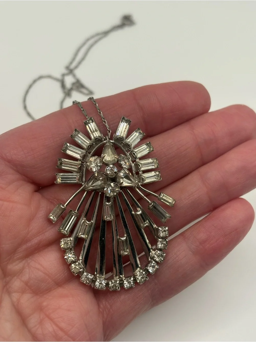 Vintage M&S 1/20 12K GF Rhinestone Convertible Brooch Pendant Necklace